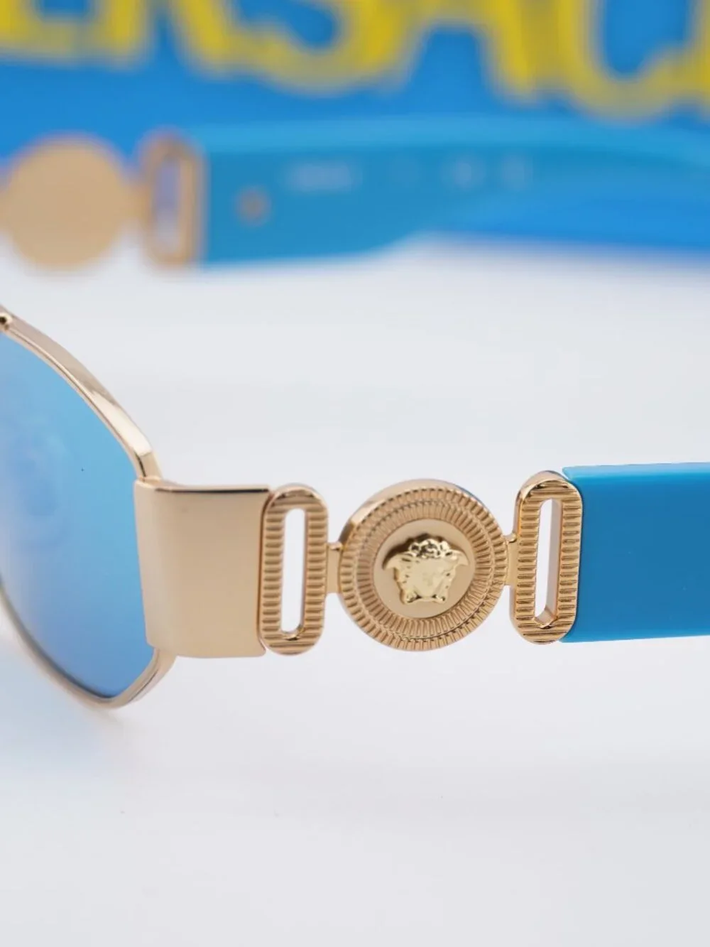 Versace Kids VK2003 100255 Rectangle Sunglasses - Gold/Light Green Mirror Blue